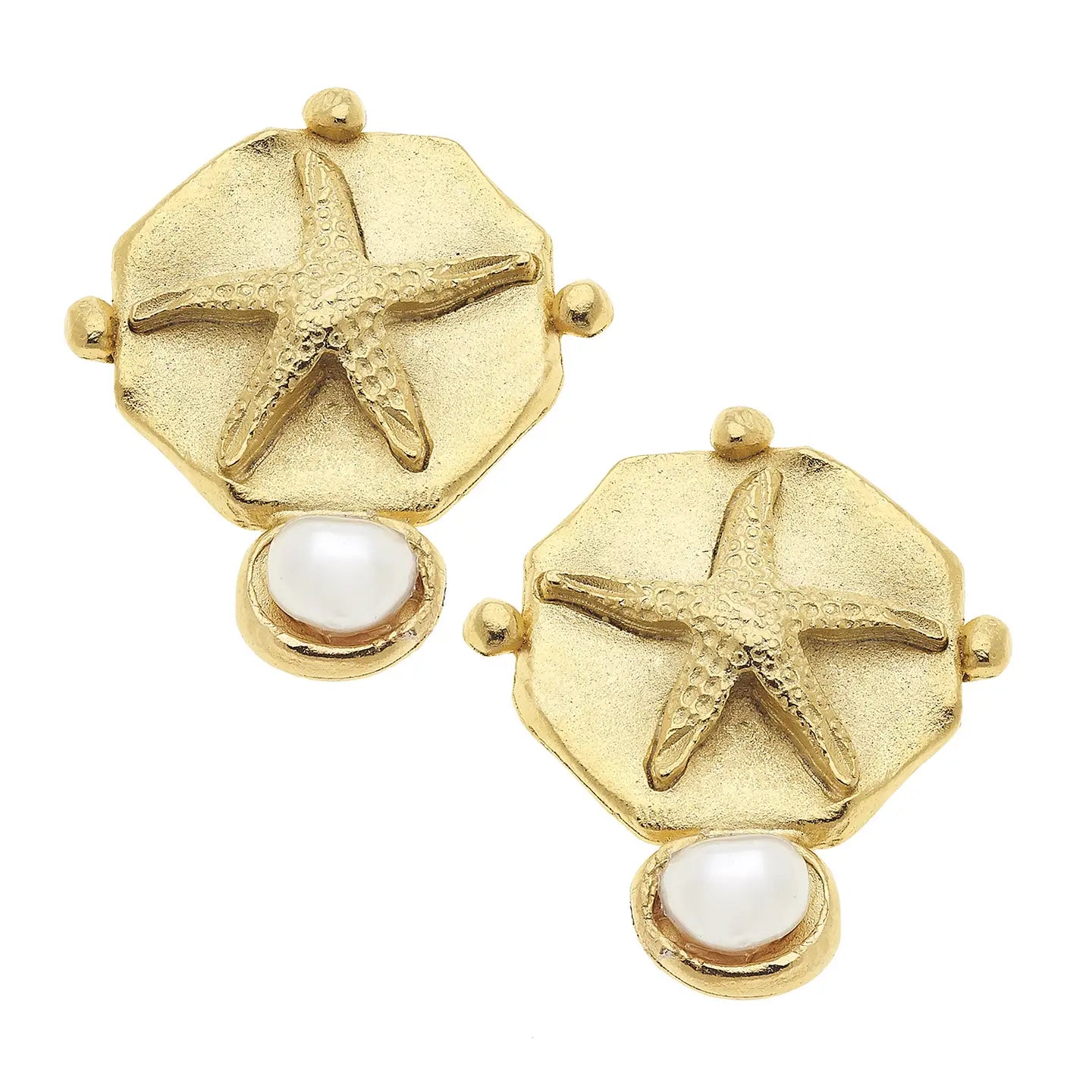 Gold Starfish Intaglio Earrings