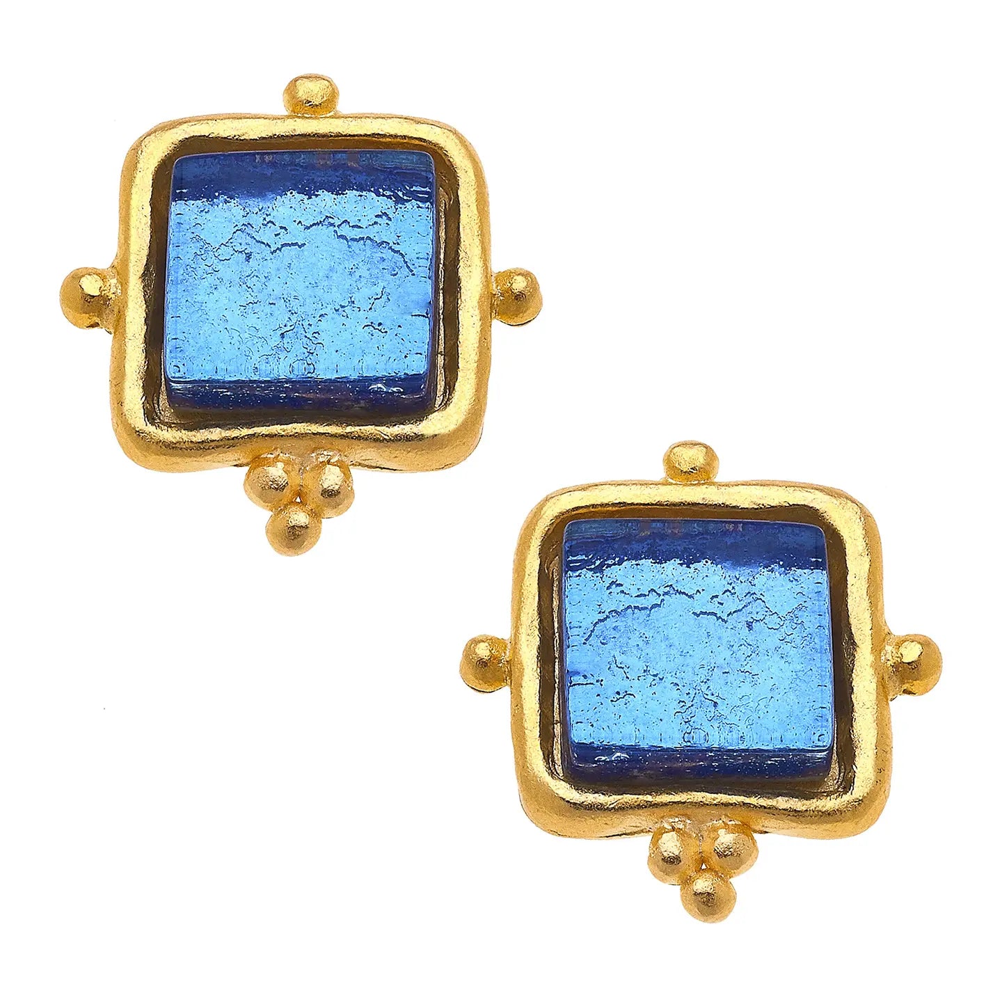 Madeline Blue French Glass Stud Earrings