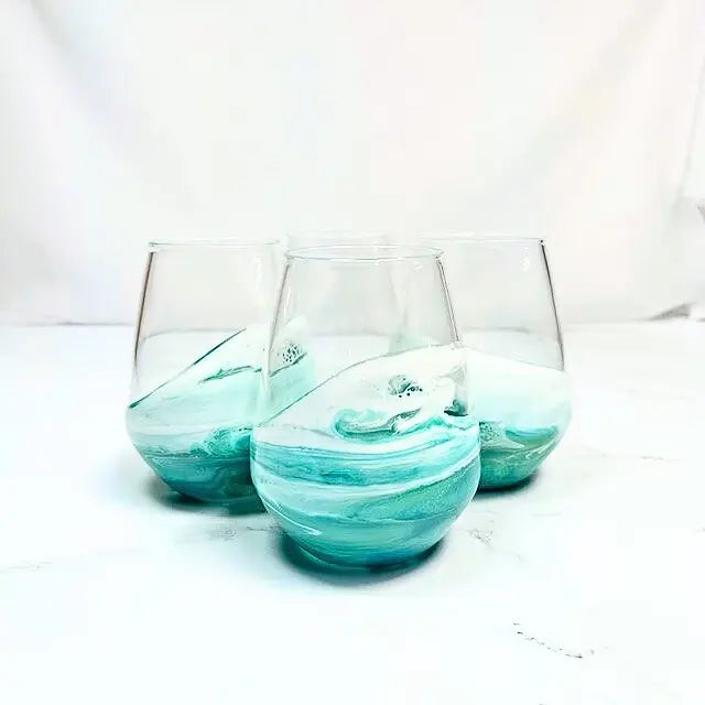 Resin Coated Wine Glass - Caribbean Blues