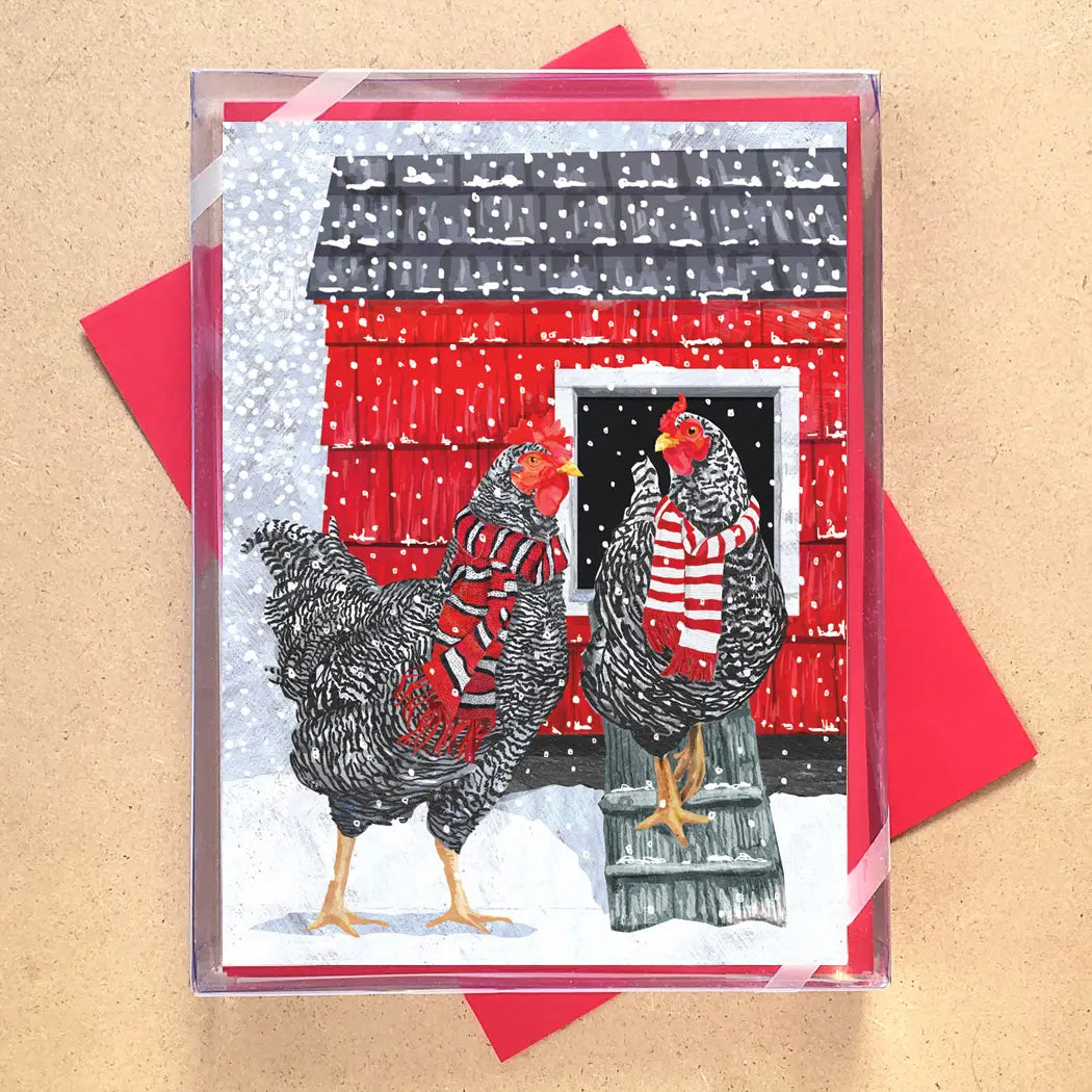 Boxed Card - Winter Chickens