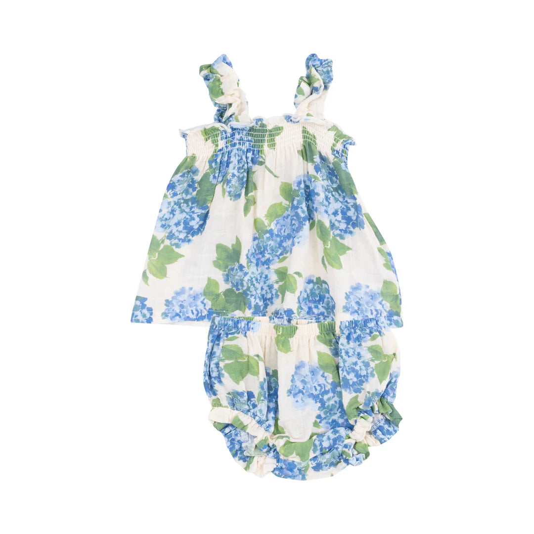 Blue Watercolor Hydrangea Ruffle Strap Top w/ Bloomers