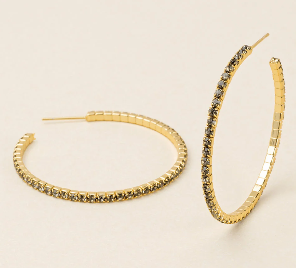 Rhinestone Hoop Earring - Large - Greige & Gold