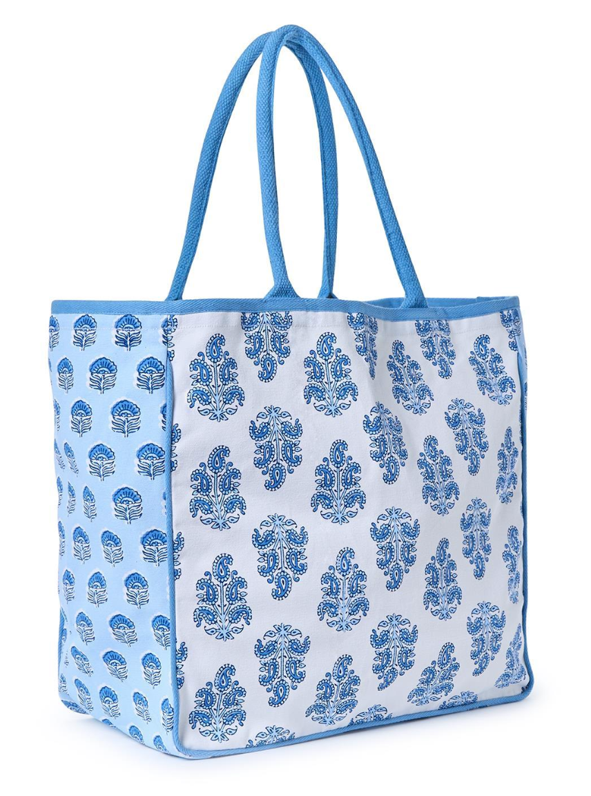 Blue Block Print Beach Bag