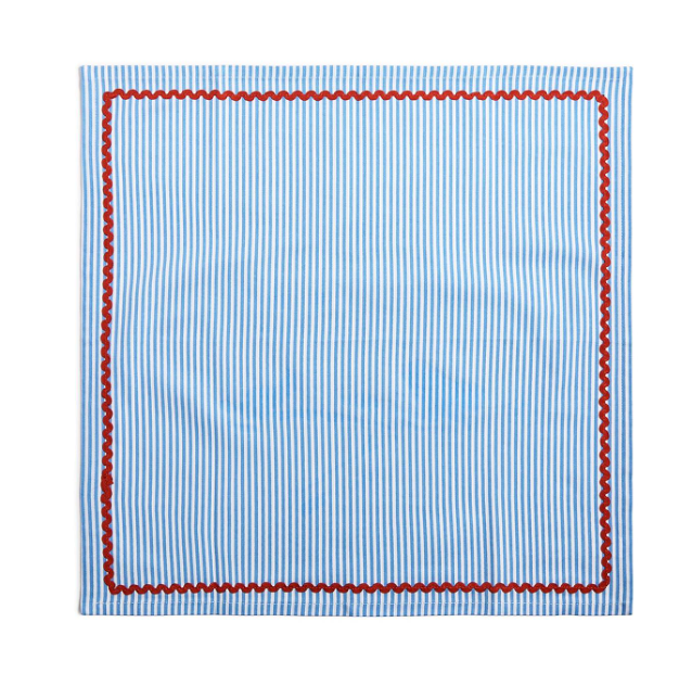 Set/4 Blue Stripe W/ Ric Rac Napkins