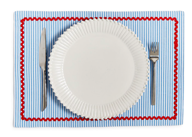 Set/4 Red White & Blue Bloom Double Sided Placemats