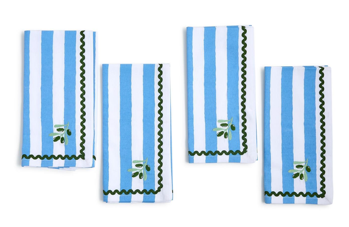Set/4 Olive Embroidered Napkins