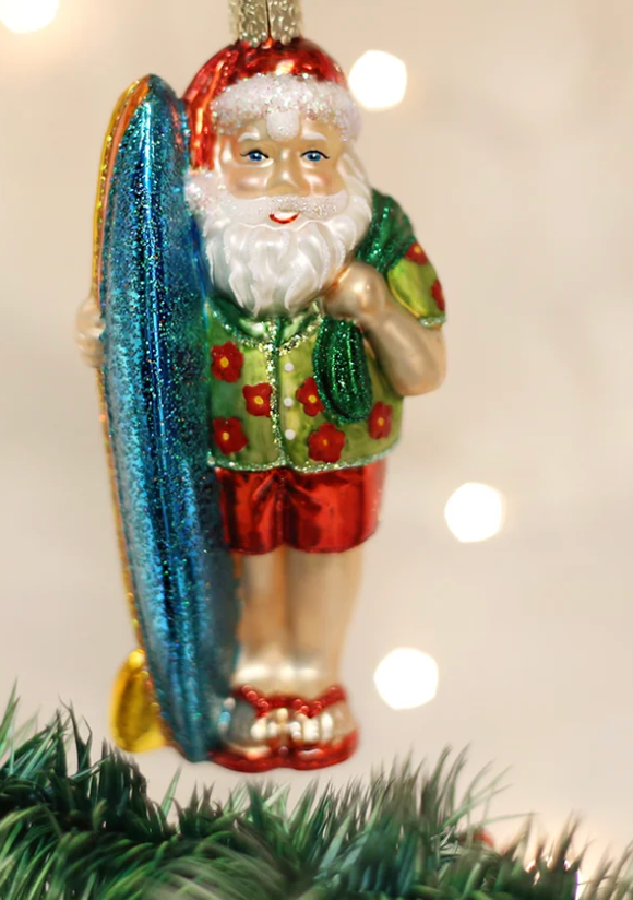 Surfer Santa Ornament