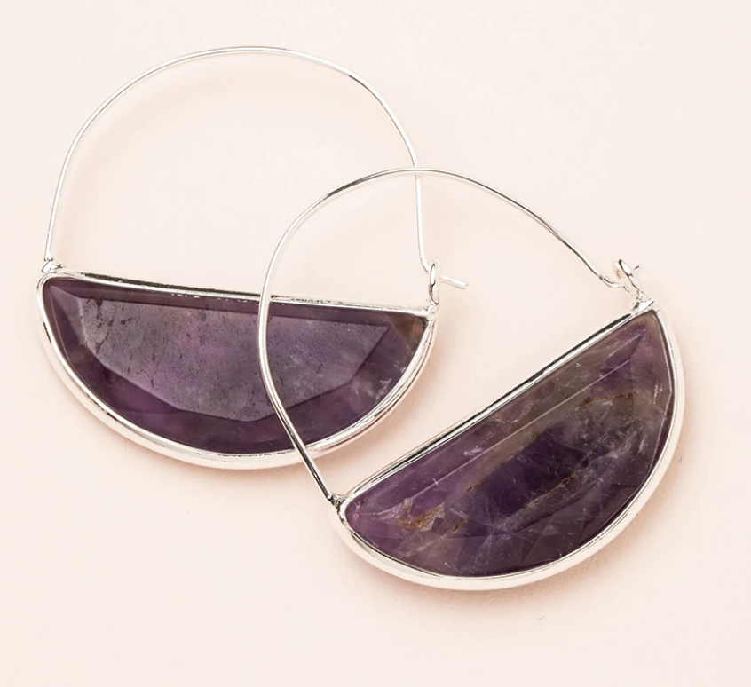 Stone Prism Hoop - Amethyst & Silver