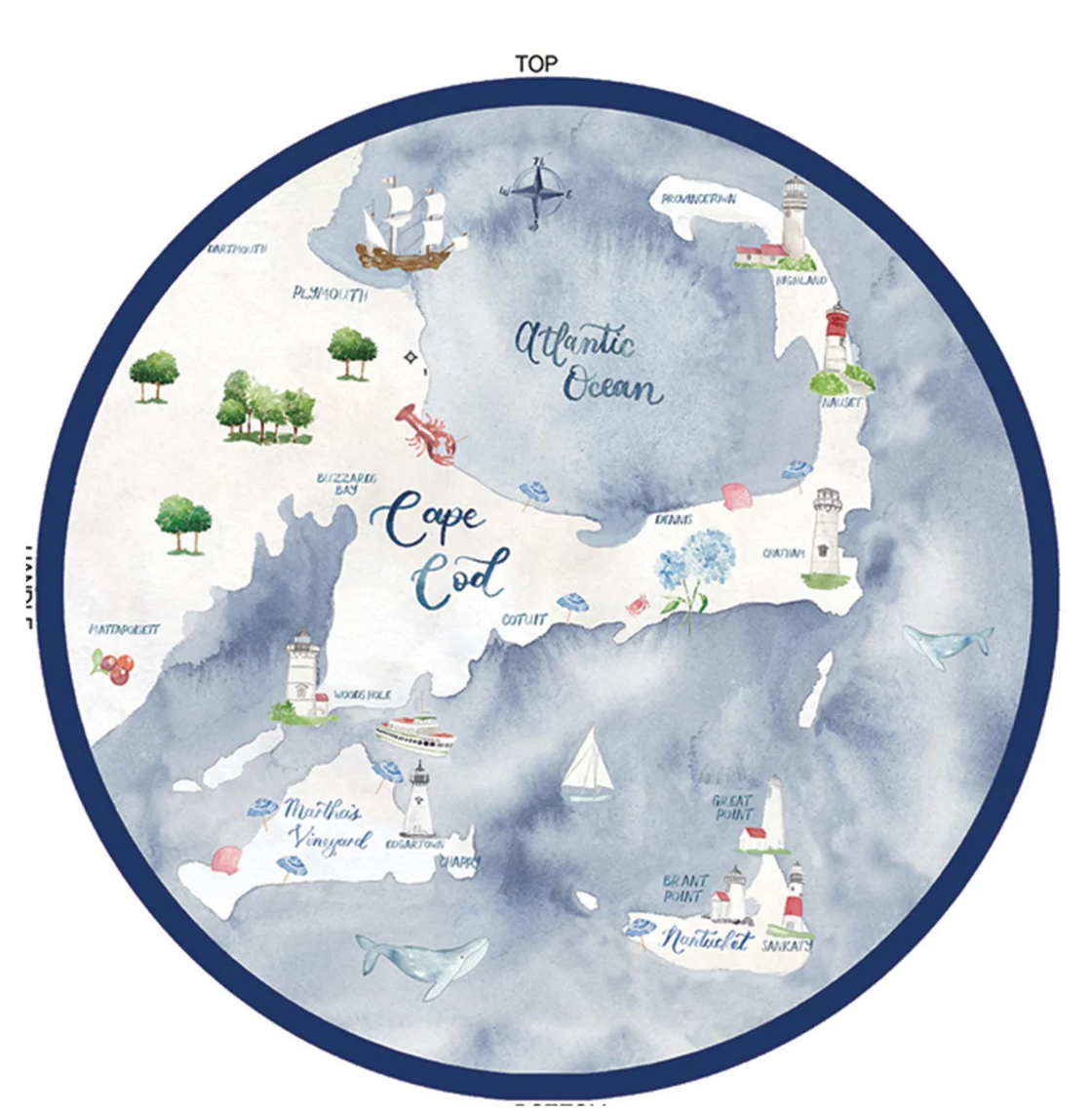 15" Round Tray - Cape Cod & Islands