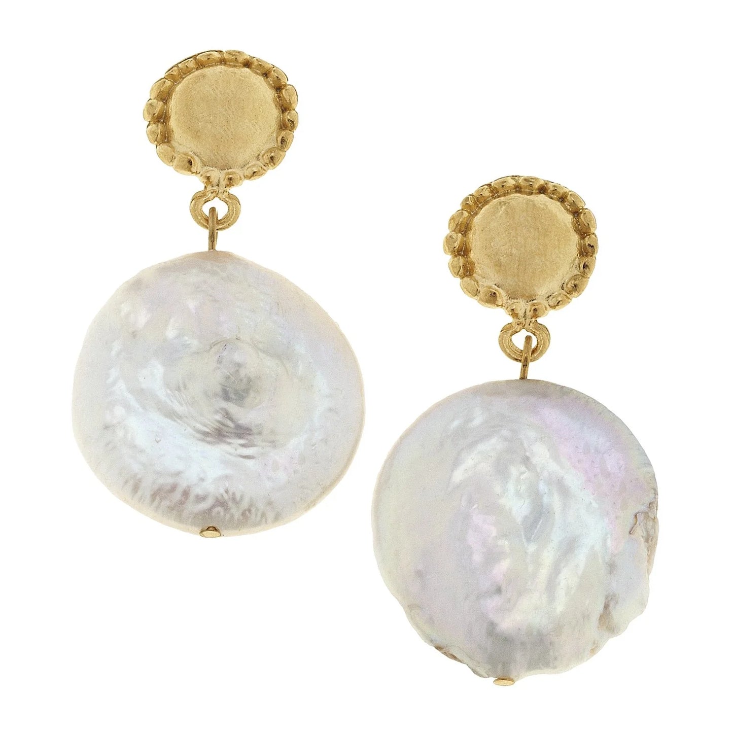 Gold Cab Coin Pearl Earrings