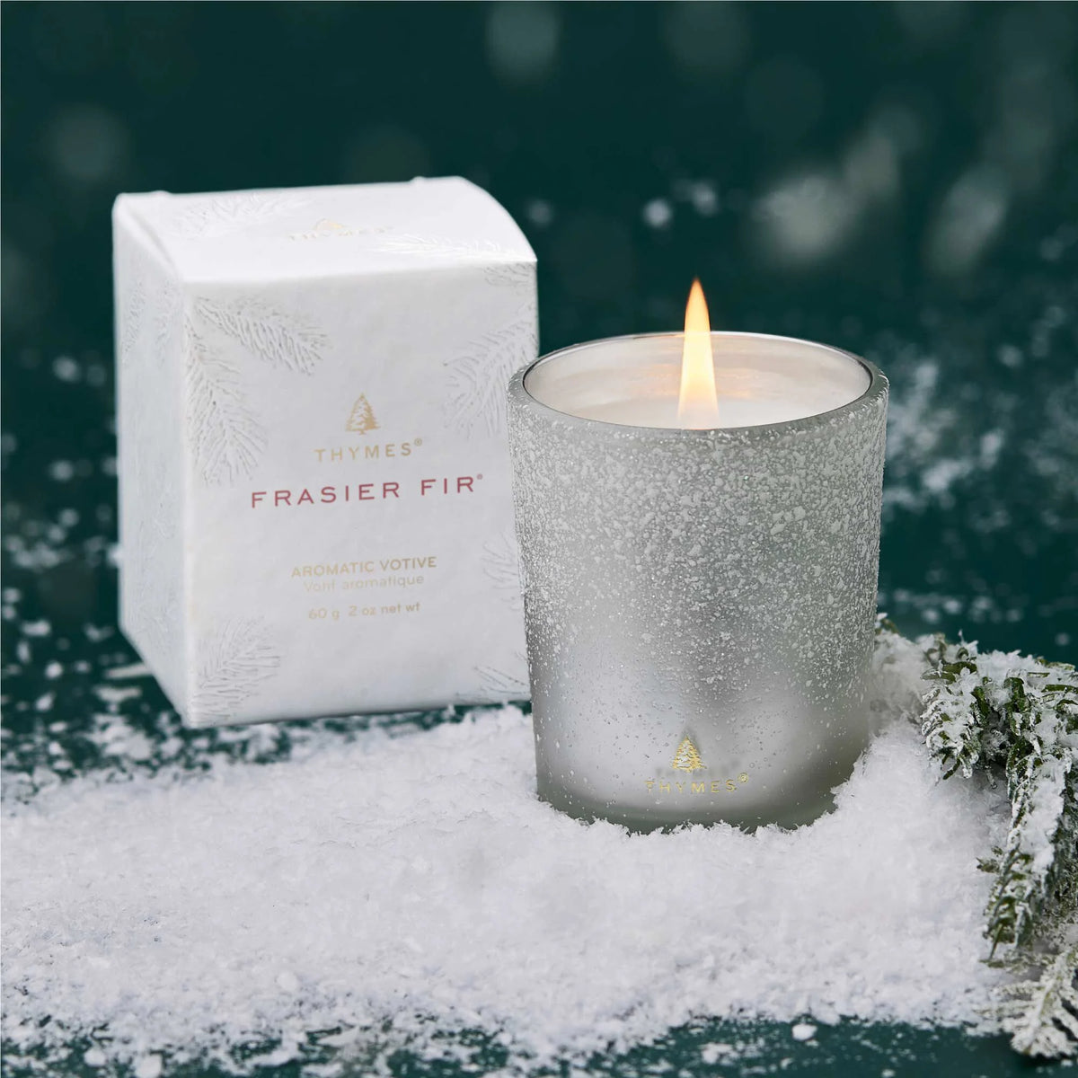 Flocked Votive Candle - Frasier Fir