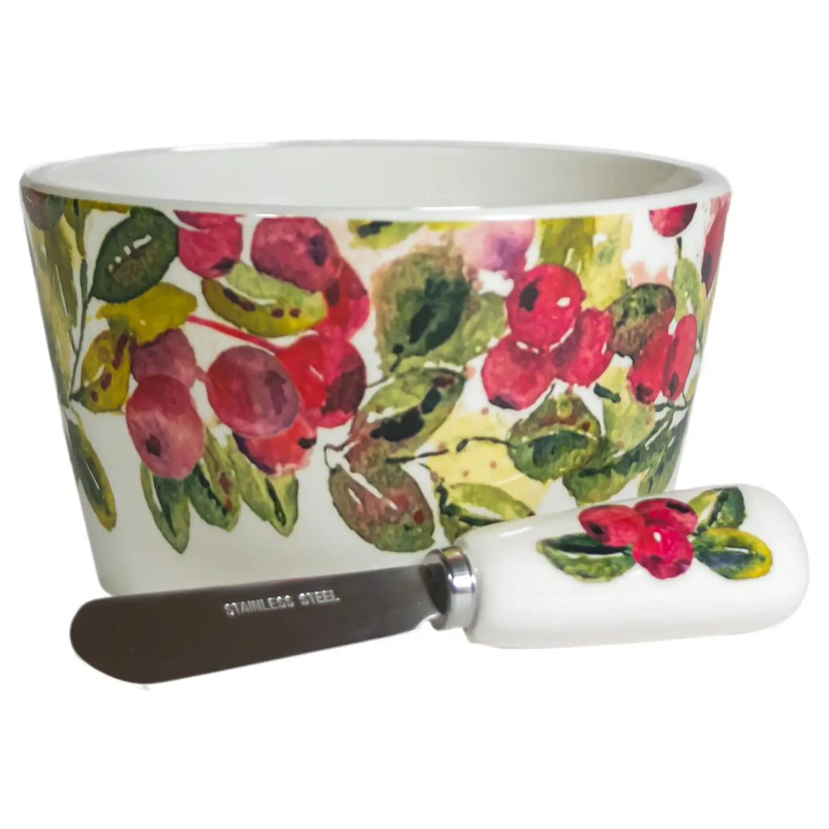 Cranberry Wreath Bowl & Spreader