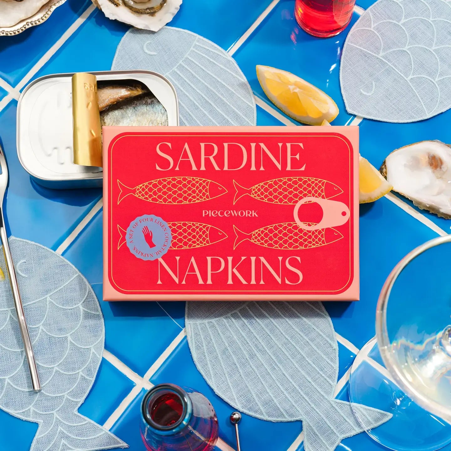 Linen Cocktail Napkins - Sardines