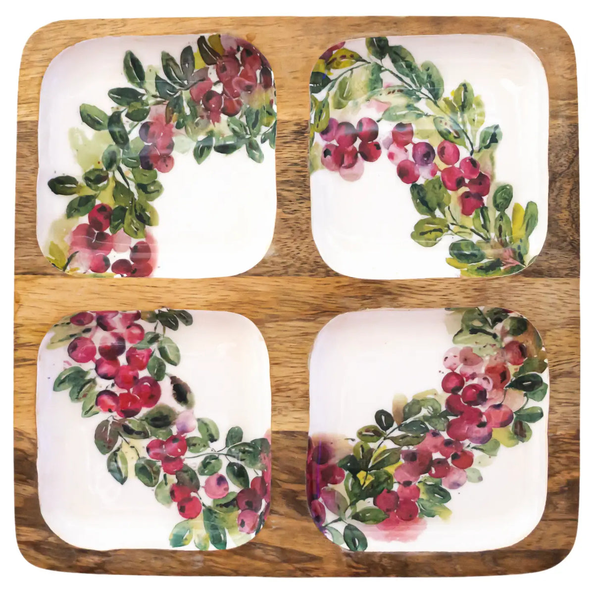 Cranberry Wreath 4 Section Tray