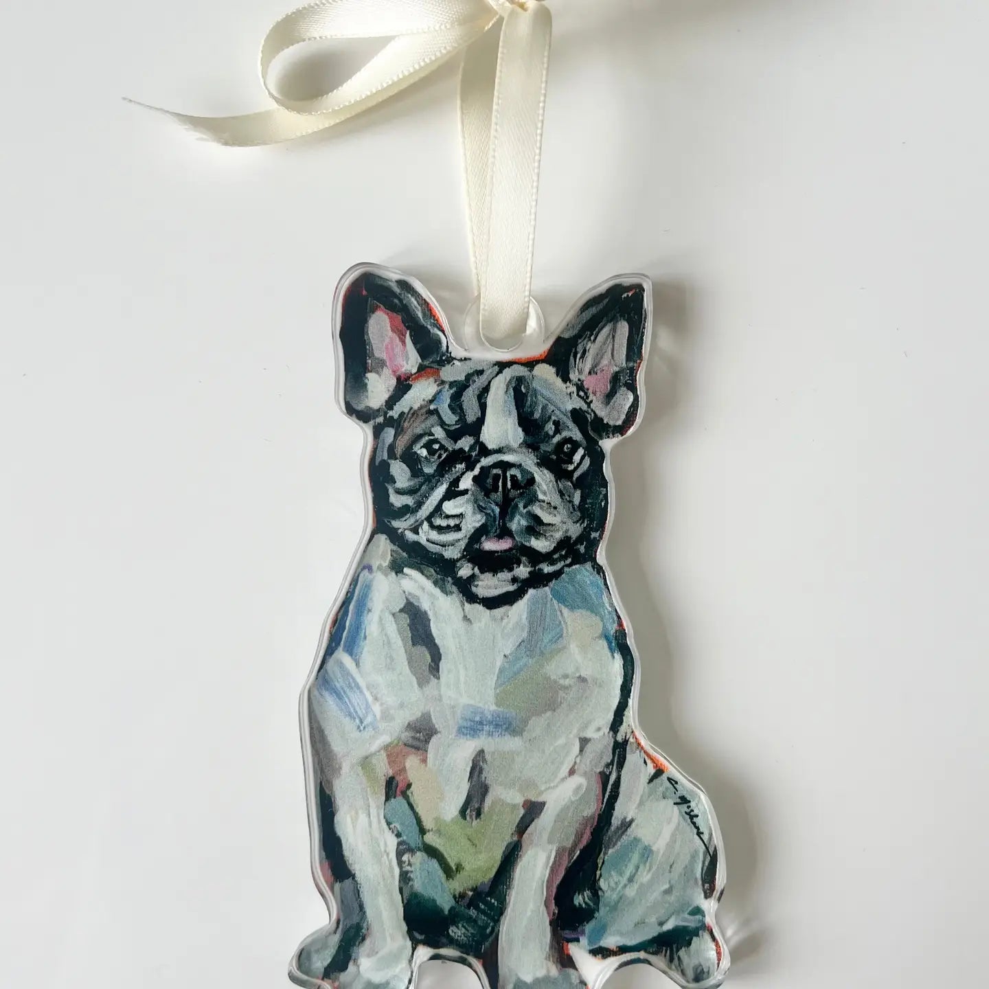 Dog Ornament - Frenchie B&W