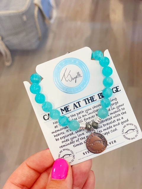 Call Me At The Bridge Charm on Aqua Amazonite Gemstone Bracelet - Sativa Exclusive