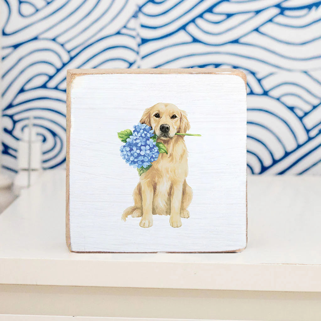Decorative Block - Hydrangea Dog