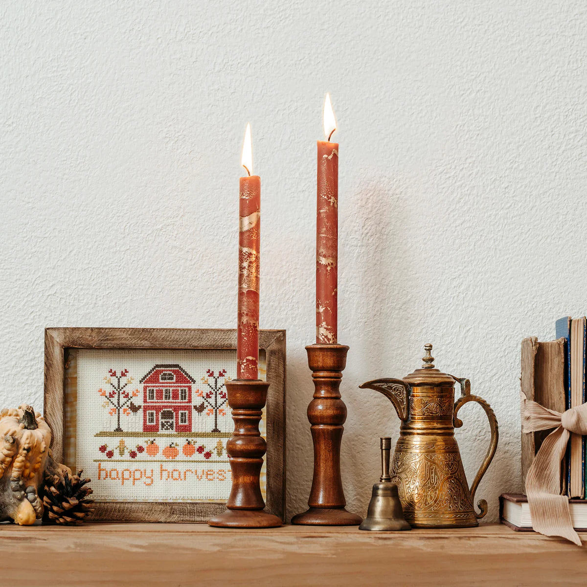 2 Pk Taper Candles - Terra Cotta & Gold