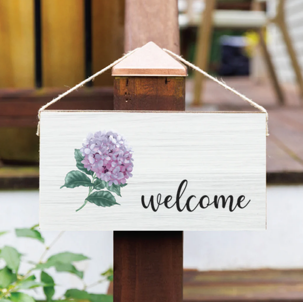 Pink Hydrangea Welcome Hanging Sign – Sativa