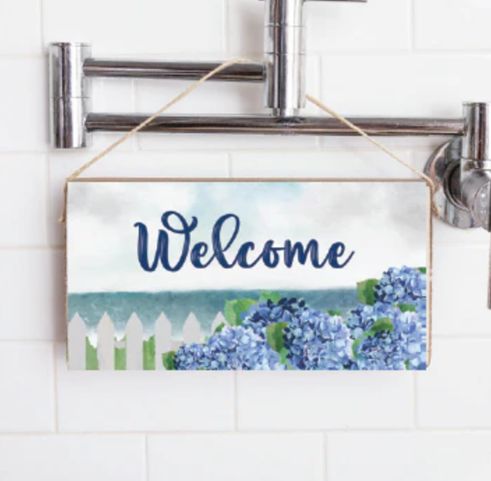 Welcome Hydrangea Dreams Twine Hanging Sign