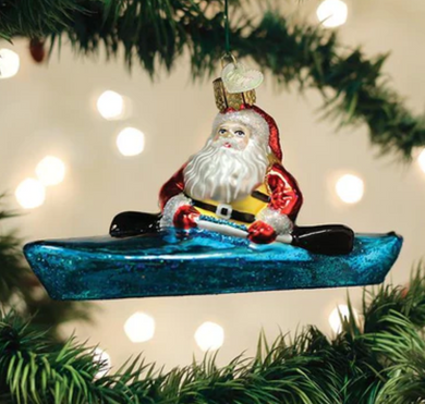 Santa In A Kayak Ornament