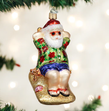 Sunning Santa Ornament