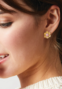 Primrose Stud Earrings In Pink Rhodonite