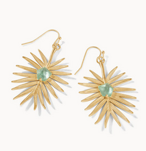 Load image into Gallery viewer, Palm Earrings Gold Aqua Pearlescent