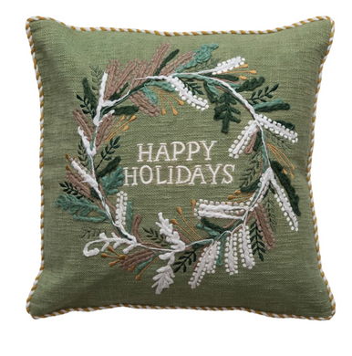 Wreath Pillow Happy Holidays