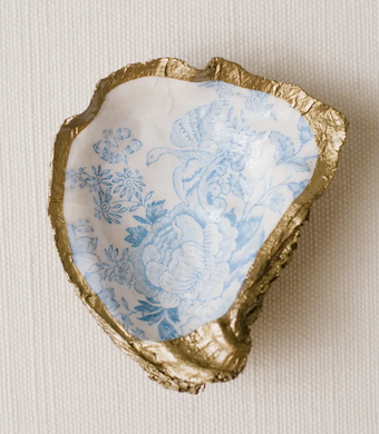 Indigo Floral Decoupage Oyster Jewelry Dish