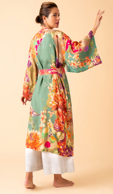 Birds And Blooms Long Kimono In Sage