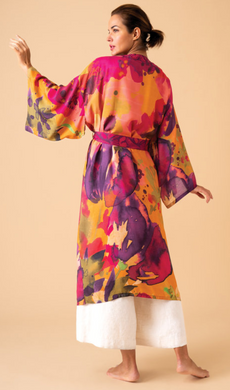 Oversized Blooms Long Kimono in Mustard