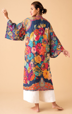 Vintage Floral Ink Long Kimono