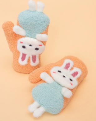 Powder Pals Mittens - Dancing Bunny in Coral