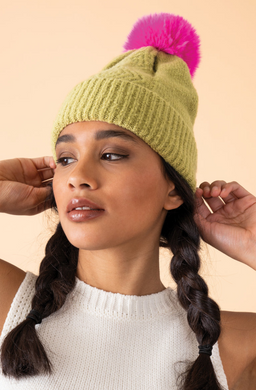 Ingrid Bobble Hat - Lime Fuchsia