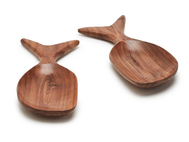 Wood Fish Serving Spoons