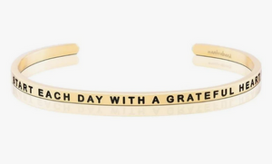 Start Each Day With A Grateful Heart Mantra Band Bracelet - Gold