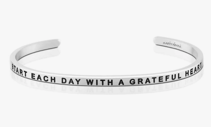 Start Each Day With A Grateful Heart Mantra Band Bracelet - Silver