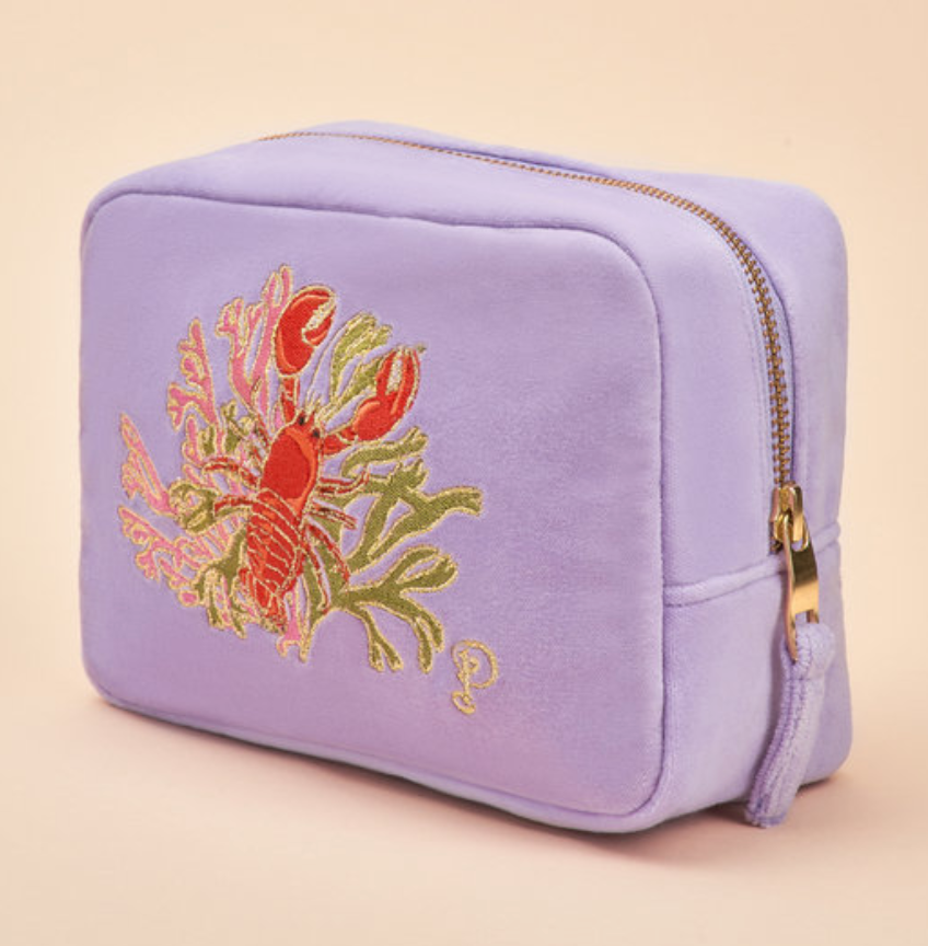 Velvet Embroidered Make Up Bag - Lobster Buddies