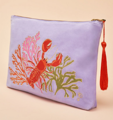 Velvet Embroidered Zip Pouch - Lobster Buddies
