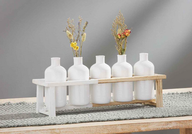 White Two-Tone Vase Stand Set