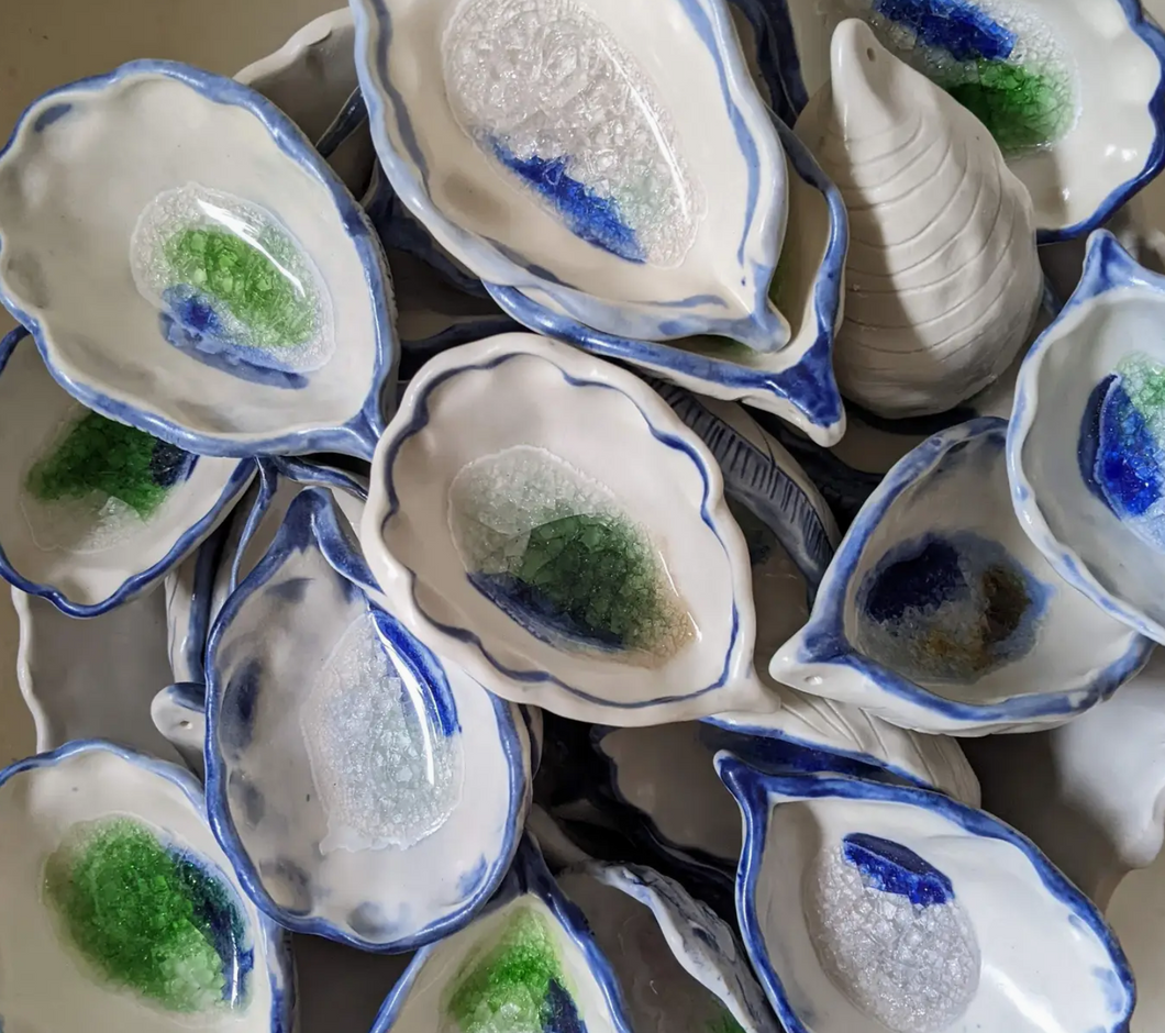 Blue Porcelian Sea Glass Oyster