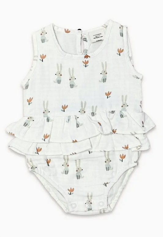 Bunny 2-Tier Ruffle Baby Romper (Organic Muslin)
