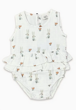 Load image into Gallery viewer, Bunny 2-Tier Ruffle Baby Romper (Organic Muslin)