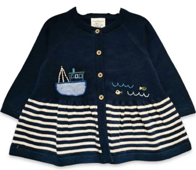 Sailboat Embroidered Flare Baby Sweater Knit Dress (Organic)