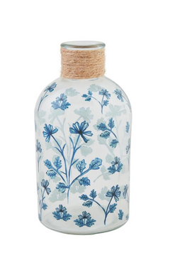 Glass Blue Floral Vase - Large