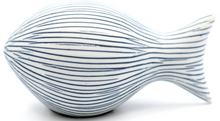 Load image into Gallery viewer, Mini Fish Sculpture - White With Blue Stripes