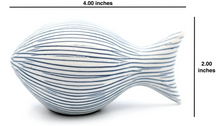 Load image into Gallery viewer, Mini Fish Sculpture - White With Blue Stripes
