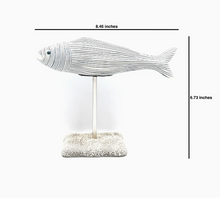 Load image into Gallery viewer, Fish On A Stand Sculpture - White With Blue Stripes