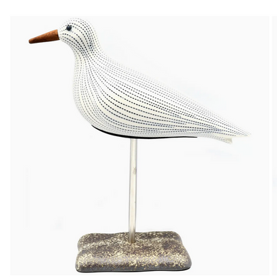 White Seagull With Blue Stripes On A Stand